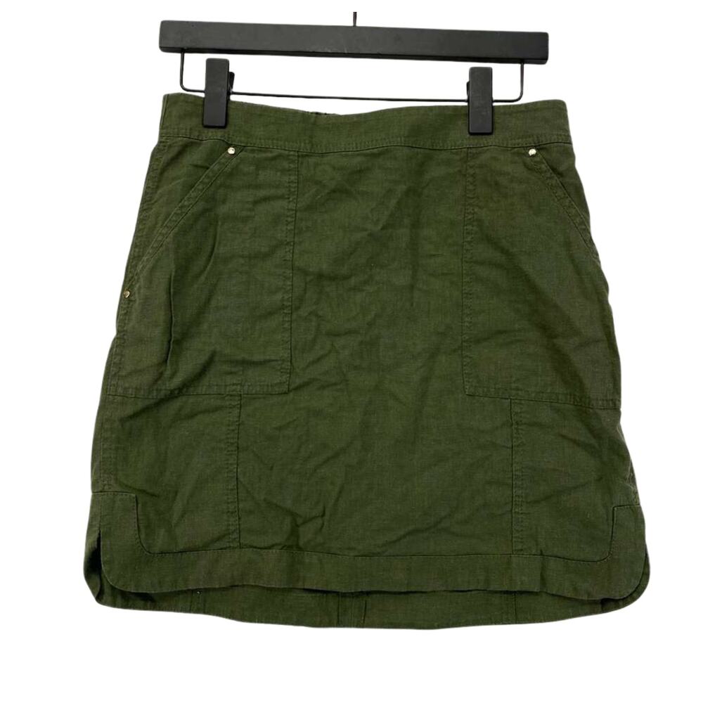 White House Black Market Army Green Linen Rayon Skirt Sz 4